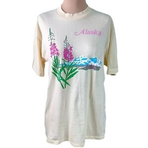 Vintage 90s HeF-T Shirt‎ Womens L Cream Alaska Travel Vacation VSCO Tourist